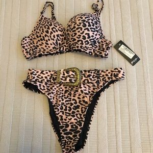 Nasty Gal leopard bikini with belt, Size 8